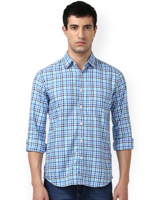 

Parx Men Blue Smart Slim Fit Checked Casual Shirt