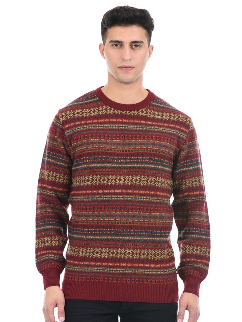 

LONDON FOG Men Maroon & Beige Striped Printed Pullover