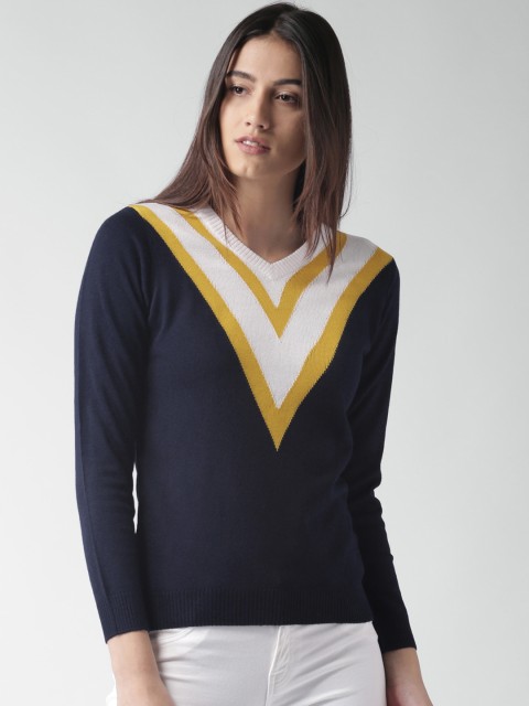 

Harvard Women Navy Blue & White Colourblocked Sweater
