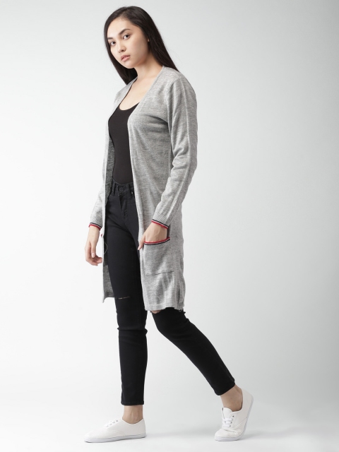 

Harvard Women Grey Solid Front-Open Sweater