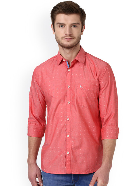 

Parx Men Coral Red Smart Slim Fit Solid Casual Shirt