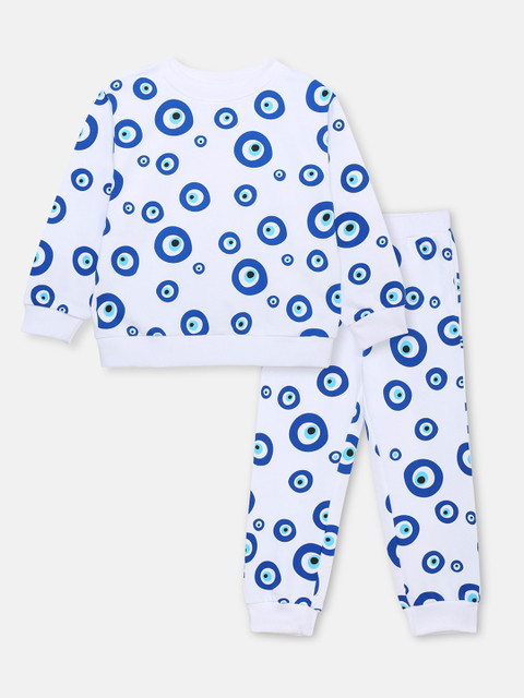 

Cuddles for Cubs Unisex Kids White & Blue Printed T-shirt with Trousers