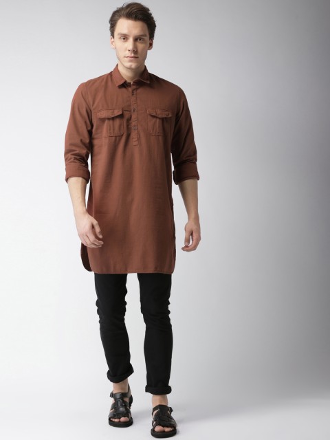 

Mast & Harbour Men Rust Slim Fit Self Design Casual Longline Shirt