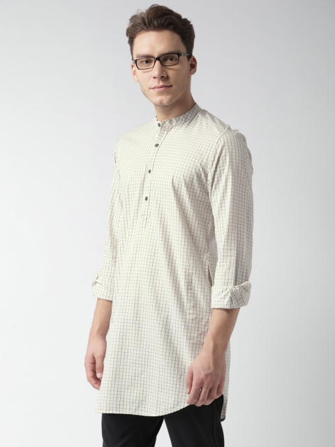 

Mast & Harbour Men Beige & Black Regular Fit Checked Longline Kurta Shirt