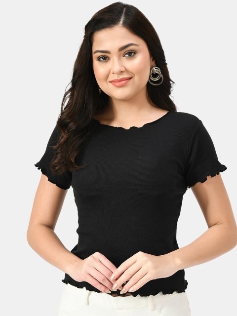 

RIYA Women Black Solid Lettuce Edges Top