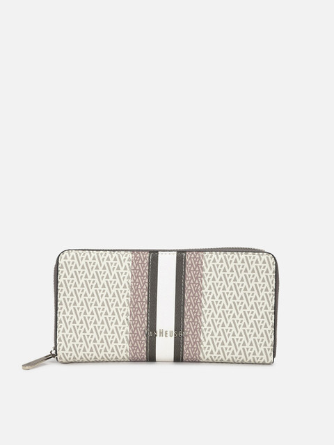 

Van Heusen Woman Women White & Beige Abstract Printed PU Zip Around Wallet