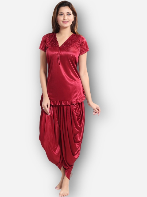 

Romaisa Women V-neck Night suit, Red