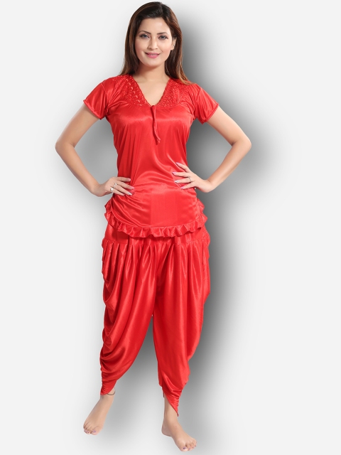 

Romaisa Women V-neck Night suit, Red