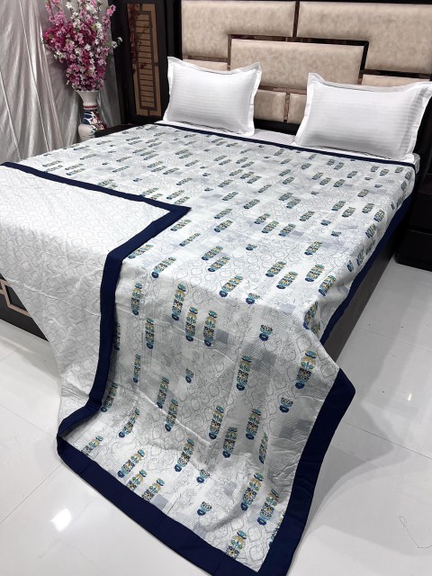 

Pure Decor Blue & White Floral AC Room 300 GSM Double Bed Cotton Dohar