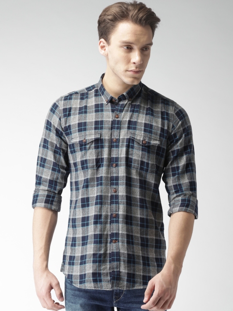 

Mast & Harbour Men Blue & Grey Regular Fit Checked Casual Shirt