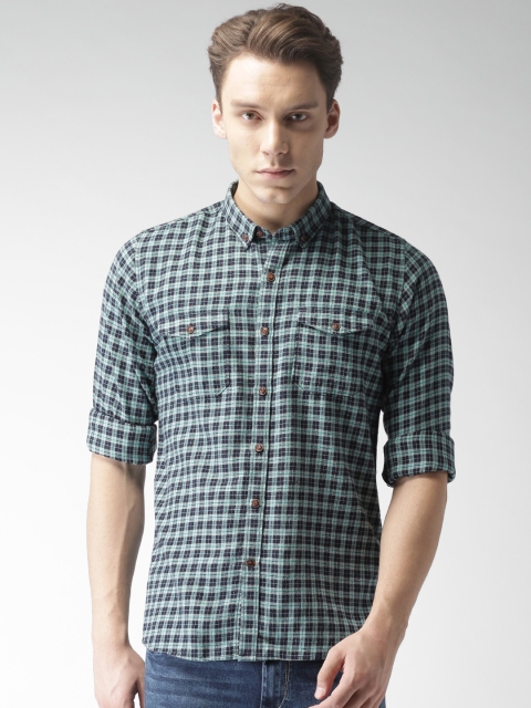 

Mast & Harbour Men Blue & Green Regular Fit Checked Casual Shirt