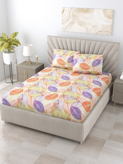 

BOMBAY DYEING Printed 104 TC Queen Bedsheet with 2 Pillow Covers, Cream