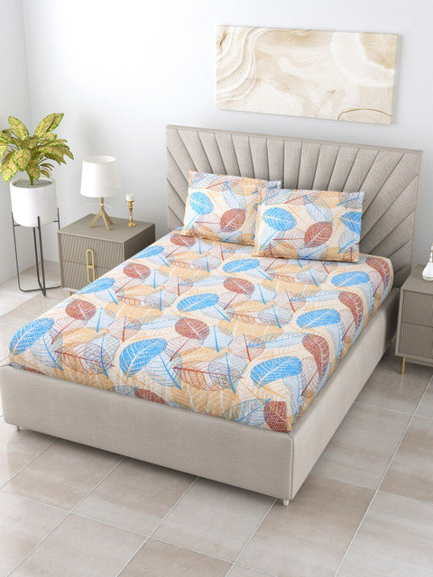

BOMBAY DYEING Printed 104 TC Queen Bedsheet with 2 Pillow Covers, White