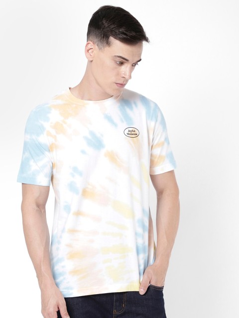 

R&B Men Tie and Dye Dyed Cotton T-shirt, White