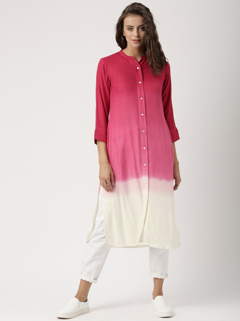 

IMARA Women Pink & White Dyed Straight Kurta