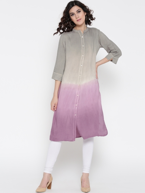 

IMARA Women Grey & Lavender Dyed Straight Kurta