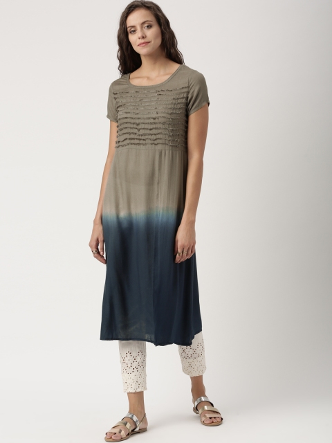 

IMARA Women Taupe & Blue Dyed A-Line Kurta