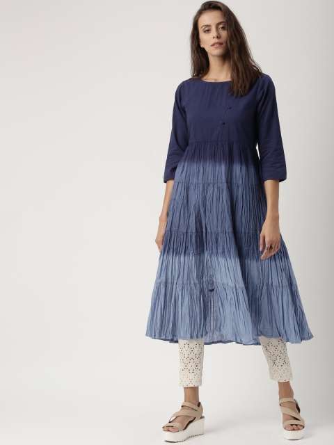 

IMARA Women Blue Dyed A-Line Tiered Kurta