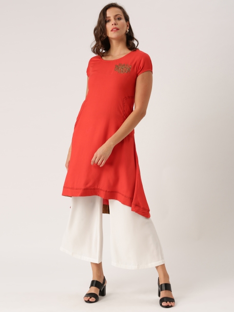 

IMARA Women Rust Solid A-Line Kurta