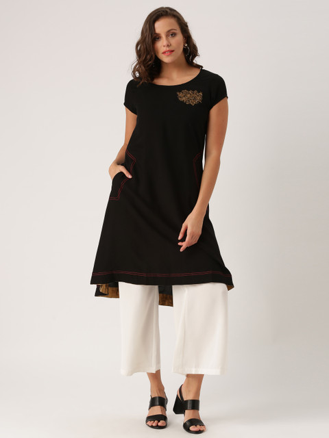 

IMARA Women Black Solid A-Line Kurta