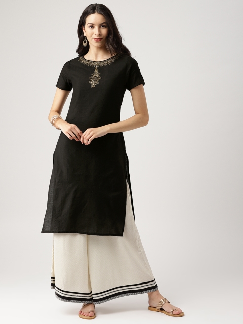 

IMARA Women Black Solid Straight Kurta
