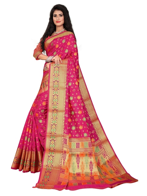 

Rivana Pink & Gold-Toned Woven Design Zari Banarasi Saree
