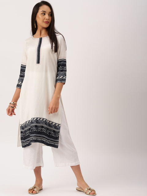 

IMARA Women Off-White Yoke Design A-Line Kurta