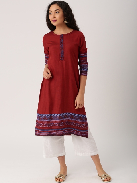 

IMARA Women Maroon Solid Straight Kurta