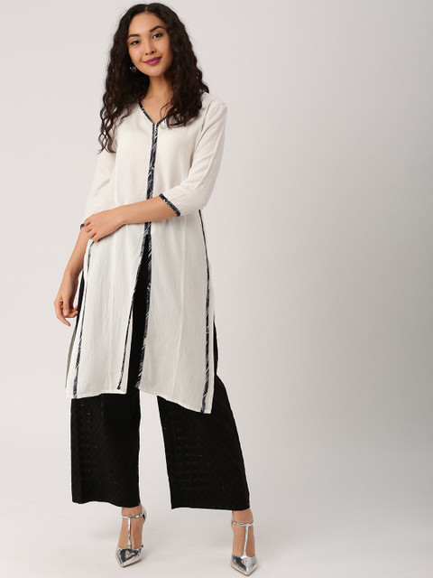

IMARA Women Off-White Solid Straight Kurta
