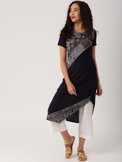 

IMARA Women Navy Blue Printed A-Line Kurta
