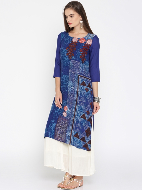 

IMARA Women Blue Printed Straight Kurta