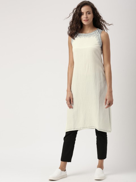 

IMARA Women White Solid Straight Kurta
