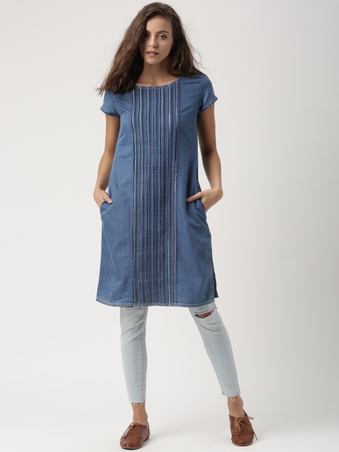 

IMARA Women Blue A-Line Denim Kurta