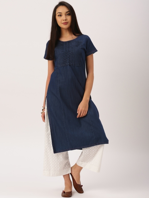 

IMARA Women Blue Solid Straight Kurta