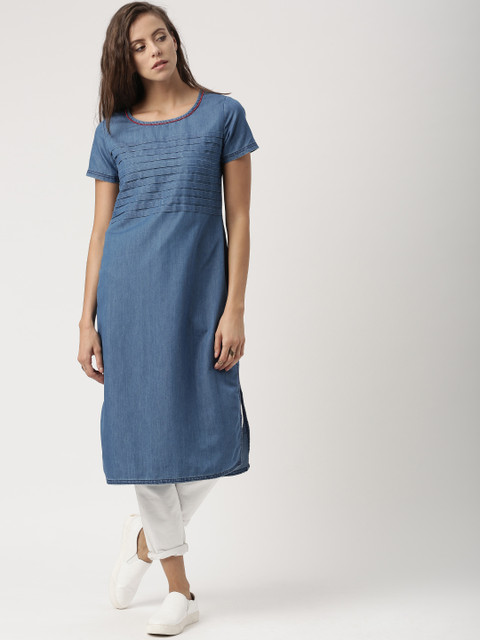 

IMARA Women Blue Straight Denim Kurta