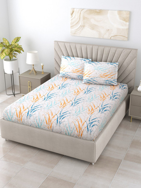 

BOMBAY DYEING Printed 120 TC King Bedsheet with 2 Pillow Covers, White