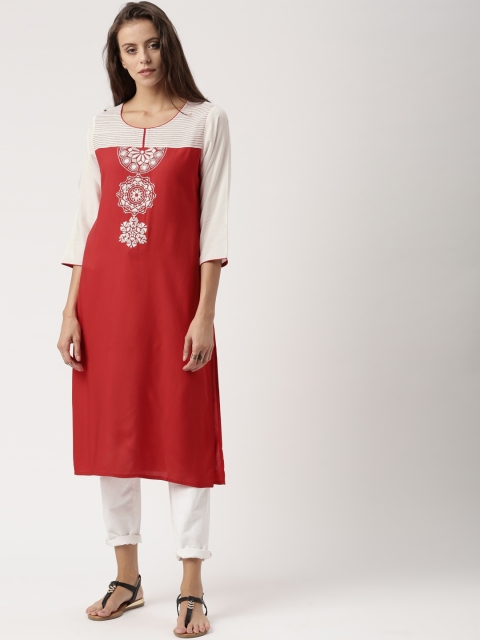 

IMARA Women Red Solid Straight Kurta