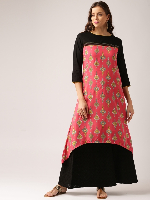 

IMARA Women Pink Printed A-Line High-Low Hem Kurta