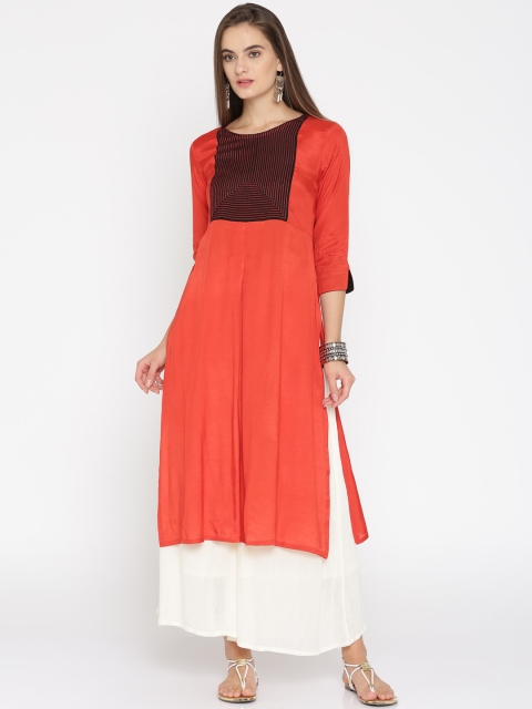 

IMARA Women Red Yoke Design A-Line Kurta