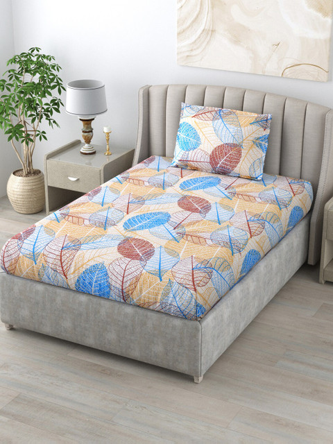 

BOMBAY DYEING Printed 104 TC Single Bedsheet with 1 Pillow Covers, Blue