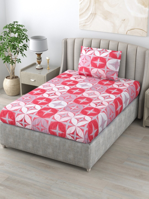 

BOMBAY DYEING Printed 104 TC Single Bedsheet with 1 Pillow Covers, Pink