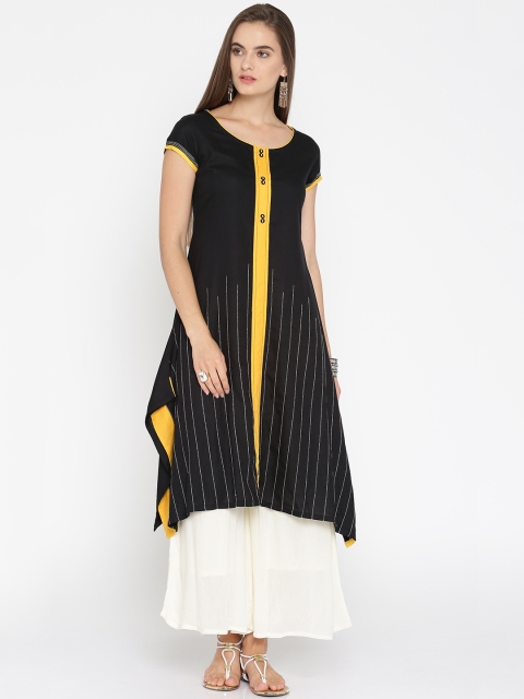 

IMARA Women Black Striped A-Line Kurta