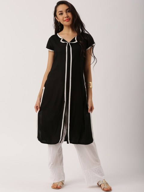 

IMARA Women Black Solid Straight Kurta