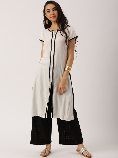 

IMARA Women White Solid Straight Kurta