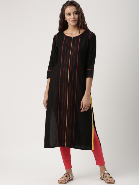 

IMARA Women Black Solid Straight Kurta