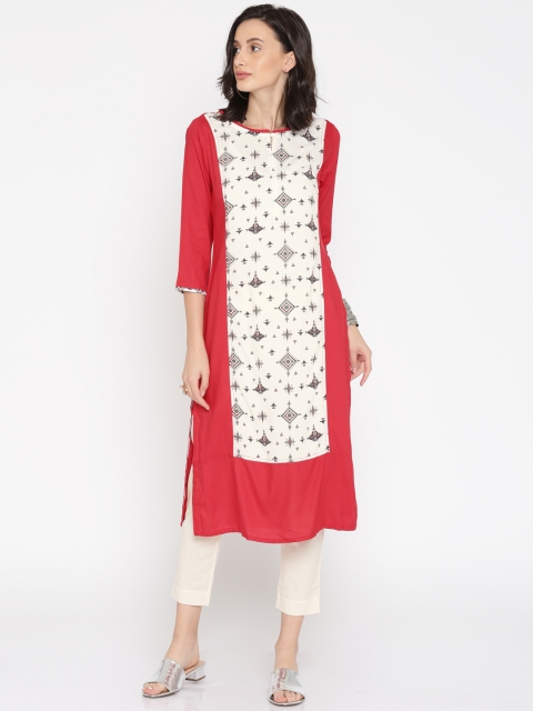 

IMARA Women Red & White Printed Straight Kurta