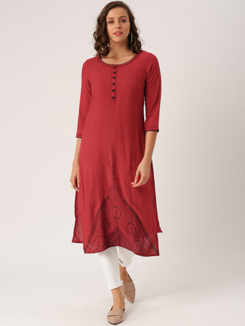 

IMARA Women Red Printed A-Line Kurta