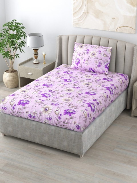 

BOMBAY DYEING Purple & Grey Floral 120 TC Single Bedsheet with 1 Pillow Cotton Covers