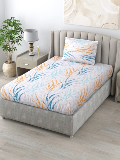 

BOMBAY DYEING White & Blue Floral 120 TC Single Bedsheet with 1 Pillow Cotton Covers