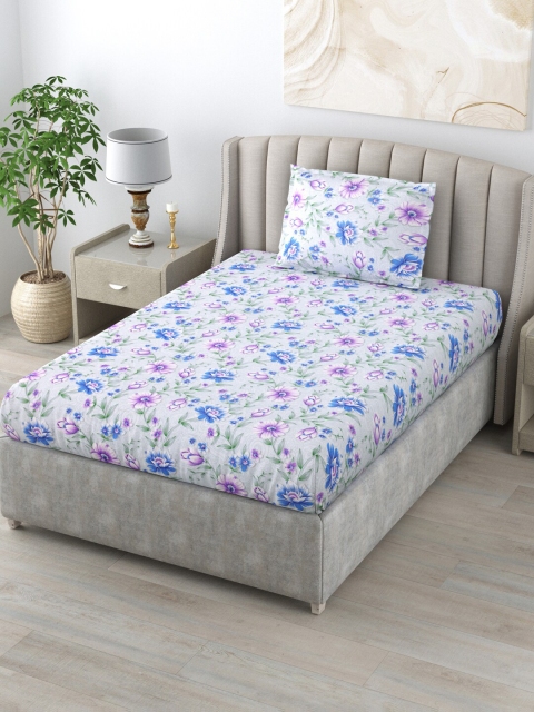 

BOMBAY DYEING White & Purple Floral 120 TC Single Bedsheet with 1 Pillow Cotton Covers